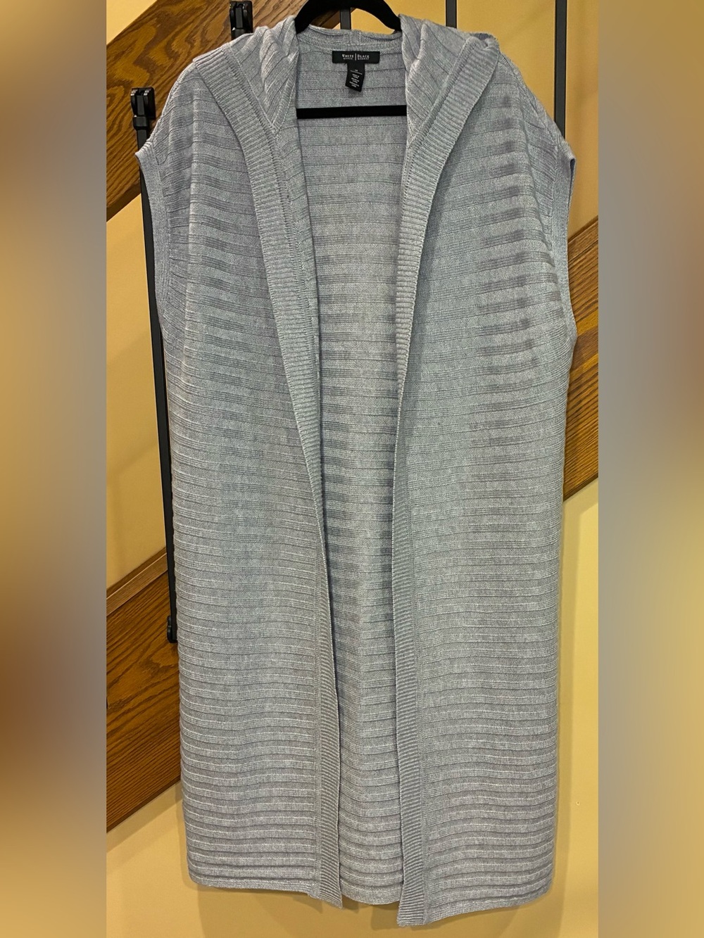 White House Black Market Duster cardigan Hooded Sleeveless Open front Gray SZ. M